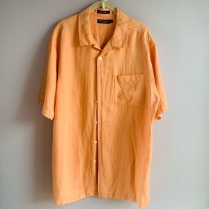 Daniel Cremieux Short Sleeve Shirt Linen Silk Mango Peach Spring Summer Large